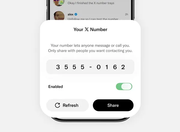 Interfaz del servicio X Numbers.